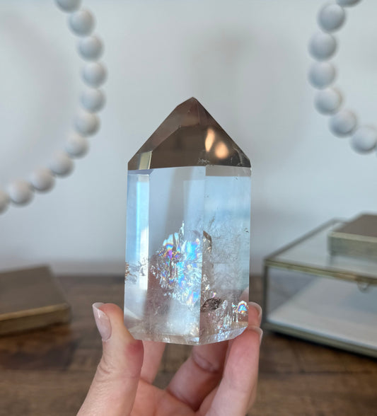 Light Smoky Quartz Tower with Iridescence and Phantom